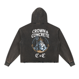Vintage Washed Frayed-Hem Hoodie