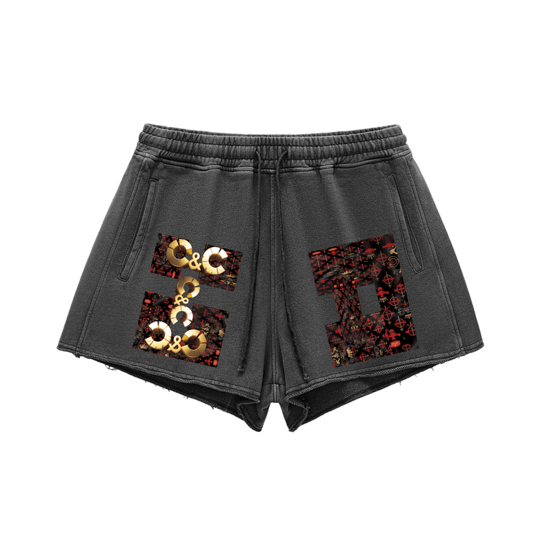 Snow Washed Raw Edge Drawstring Shorts