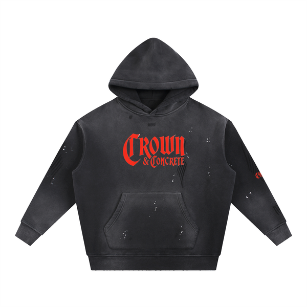 Vintage Washed Frayed Fleece Hoodie