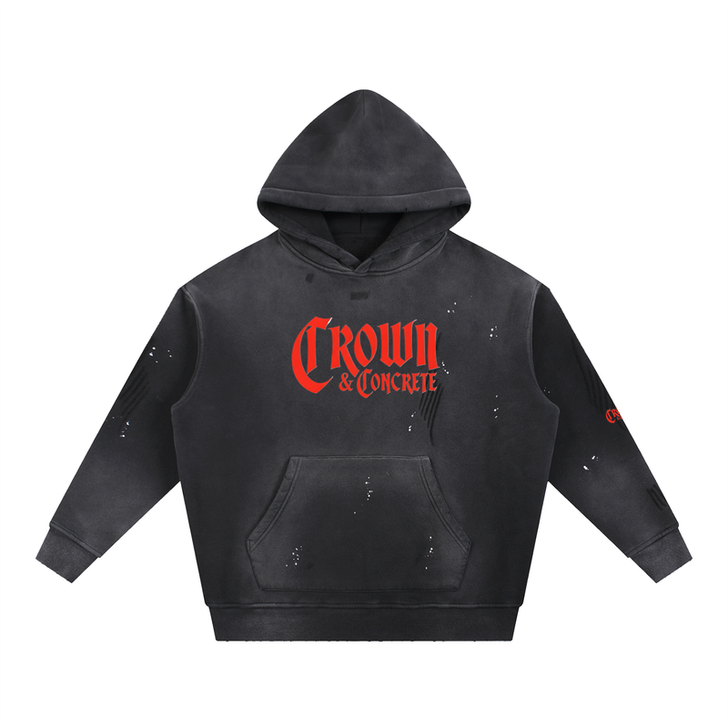 Vintage Washed Frayed Fleece Hoodie
