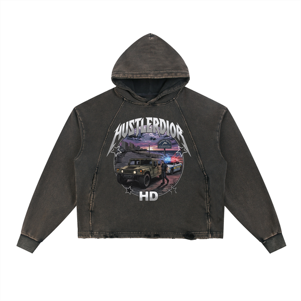 Vintage Washed Frayed-Hem Hoodie