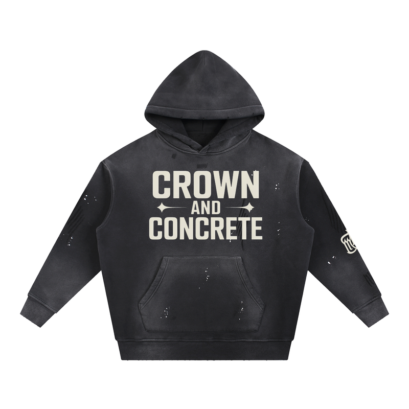 Vintage Washed Frayed Fleece Hoodie