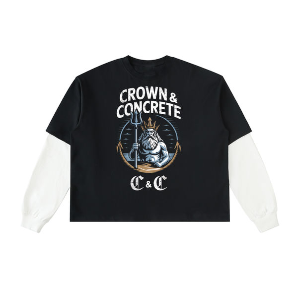 Layered Contrast Sleeve Cotton T-Shirt