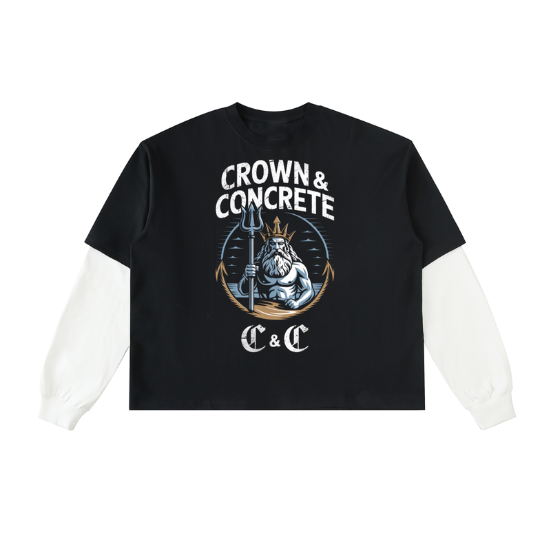 Layered Contrast Sleeve Cotton T-Shirt